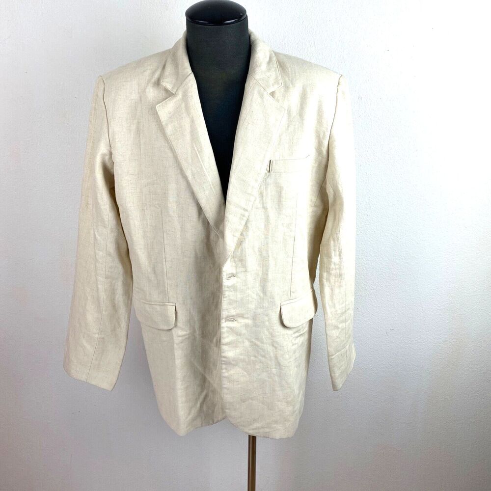 Island Importer Mens Natural Linen Blazer Jacket Monaco 44 Reg Two Button NWT